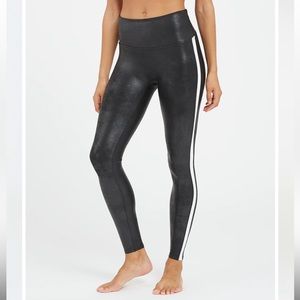 SPANX faux leather side stripe leggings.